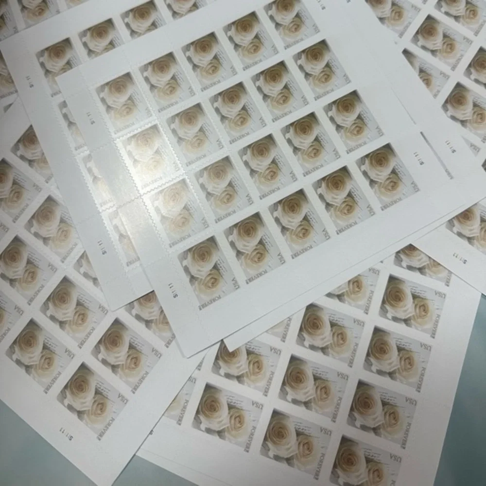 200 lifetime white roses unused wedding stamps